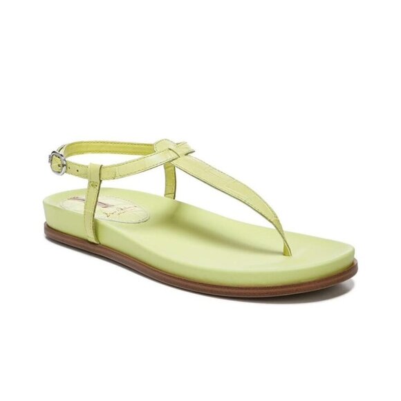 Sam Edelman Womens Kiwi Green Naomi Leather T Strap Flat Sandals Sz 8.5 M New - Picture 1 of 13